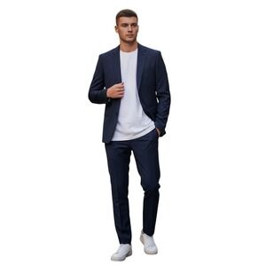 John Varvatos Bleecker Navy 100% Lana Wool Suit Jacket Blazer 36R Drop 7